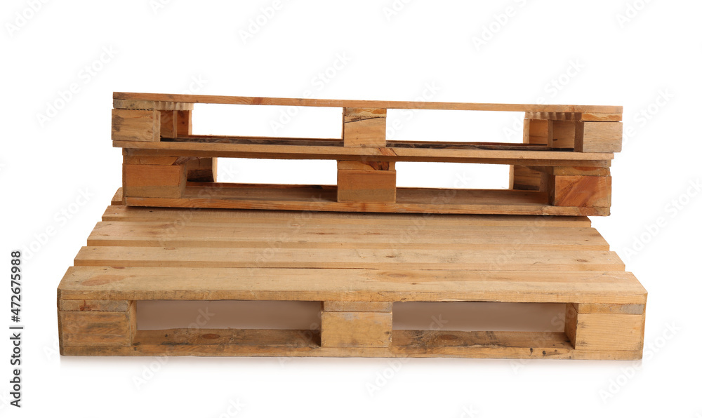Fototapeta premium Wooden pallets isolated on white. Transportation and storage