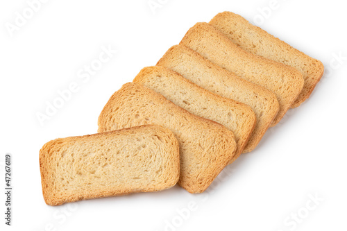 Heap of melba toast isolated on white background