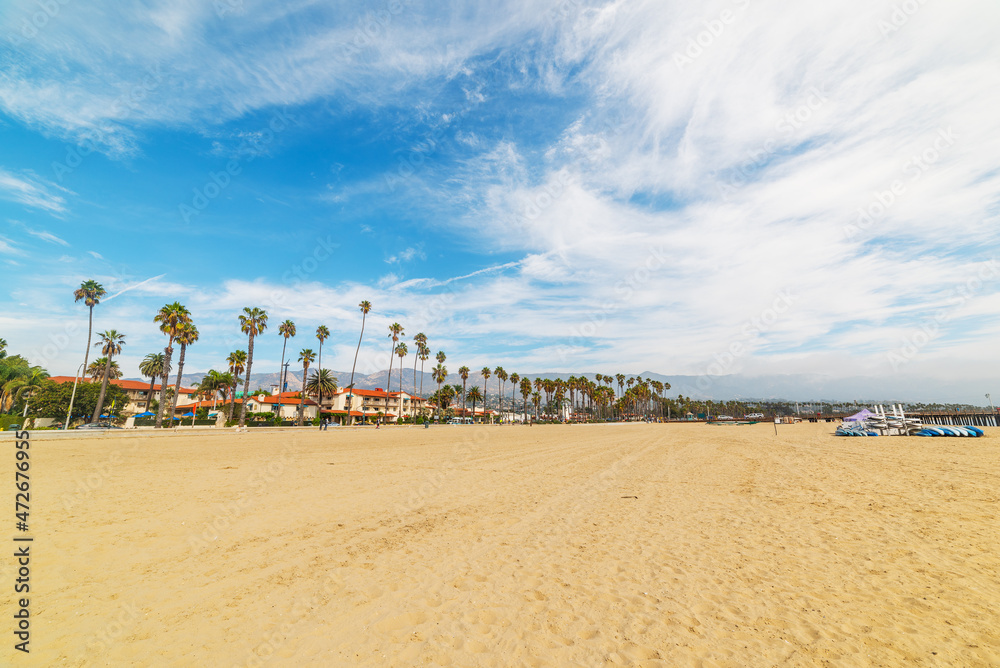 East Beach in Santa Barbara under a cloudy sky