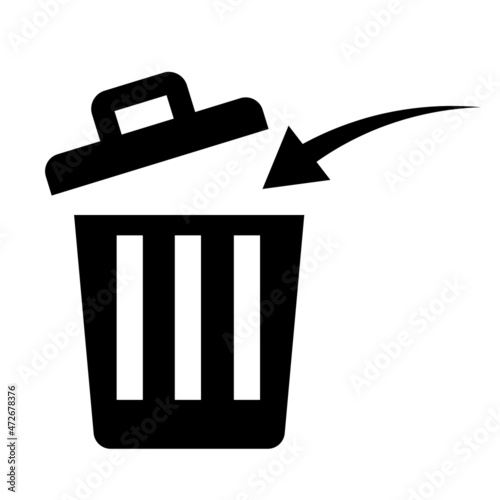 Arrow icon to throw trash and trash. Flat vector.