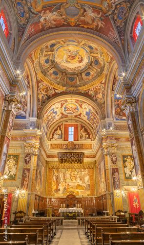ROME, ITALY - AUGUST 28, 2021: The nave of church San Girolamo dei Croati. © Renáta Sedmáková