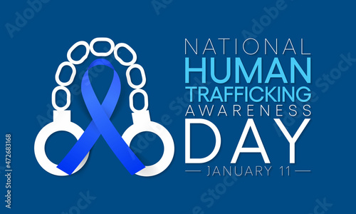 National human trafficking awareness day is observed every year on January 11, to raising awareness about the different forms of human trafficking, also known as modern slavery. Vector illustration