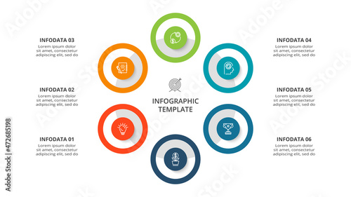 Diagram concept for infographic with 6 steps, options, parts or processes. Business data visualization.