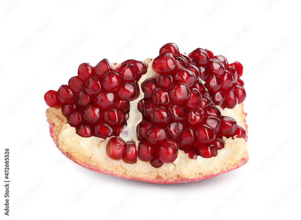 Piece of ripe juicy pomegranate isolated on white Piece of ripe juicy pomegranate isolated on white