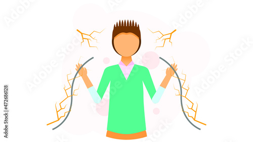 Abstract Flat Man Holding A Wire And Was Eelectrocuted First Aid Cartoon People Character Concept Illustration Vector Design Style Healthcare Medical Electrocute