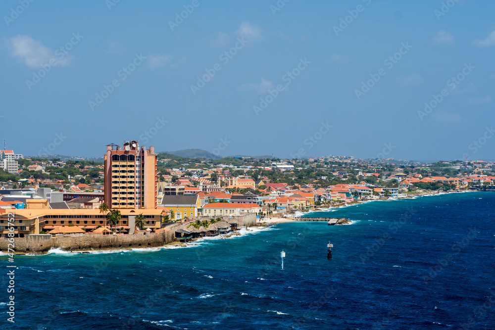 Aerial view of capital city Willemstad, Curacao.