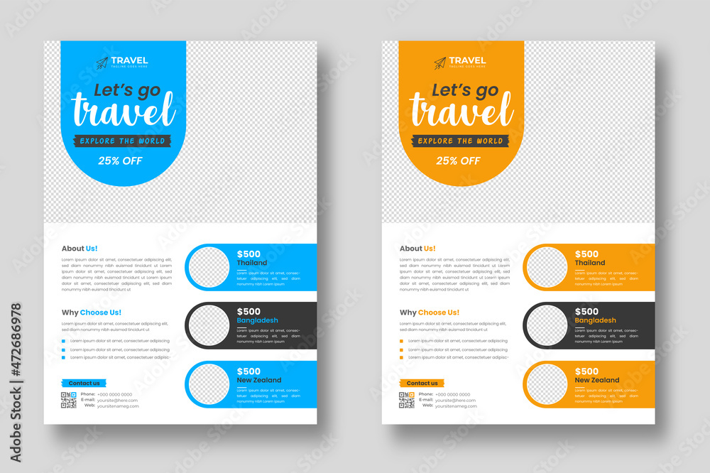 Obraz premium Tour and Travel flyer. travel flyer. tour and travel flyer or Brochure Template Business concept. Flyer design for Tour and Travel Business concept.