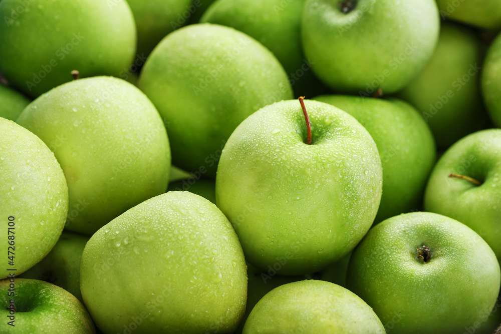 Juicy Green apple close-up with dew drops. Juicy Green apple close-up with dew drops.