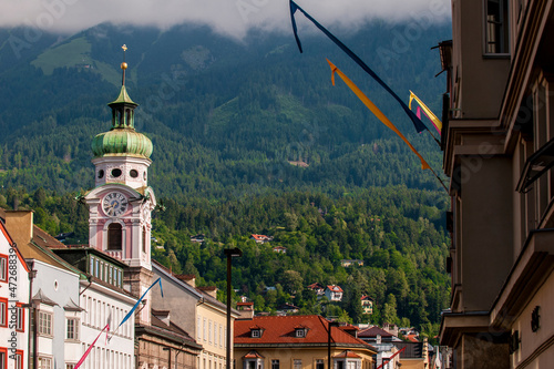 The Spitalskirche or Hospital Church of the Holy Spirit, clock tower, Old Town, Innsbruck, Tyrol, Austria. photo