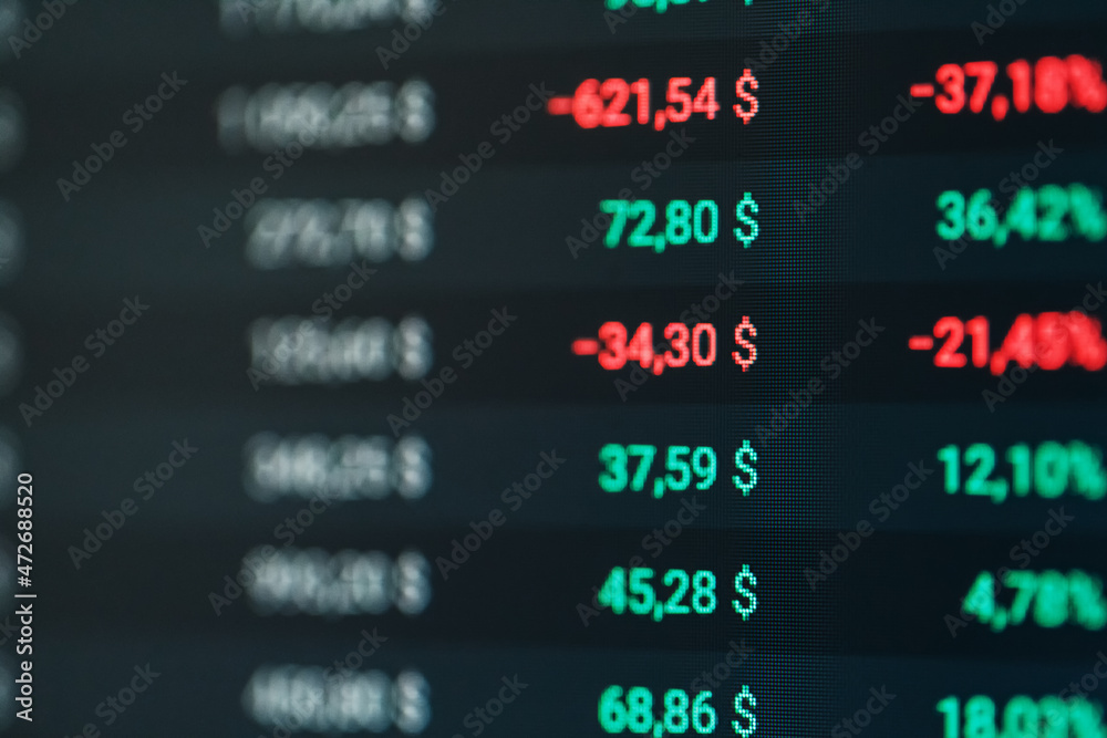 Shot of candles and forex tickers Closeup on a digital screen of stock