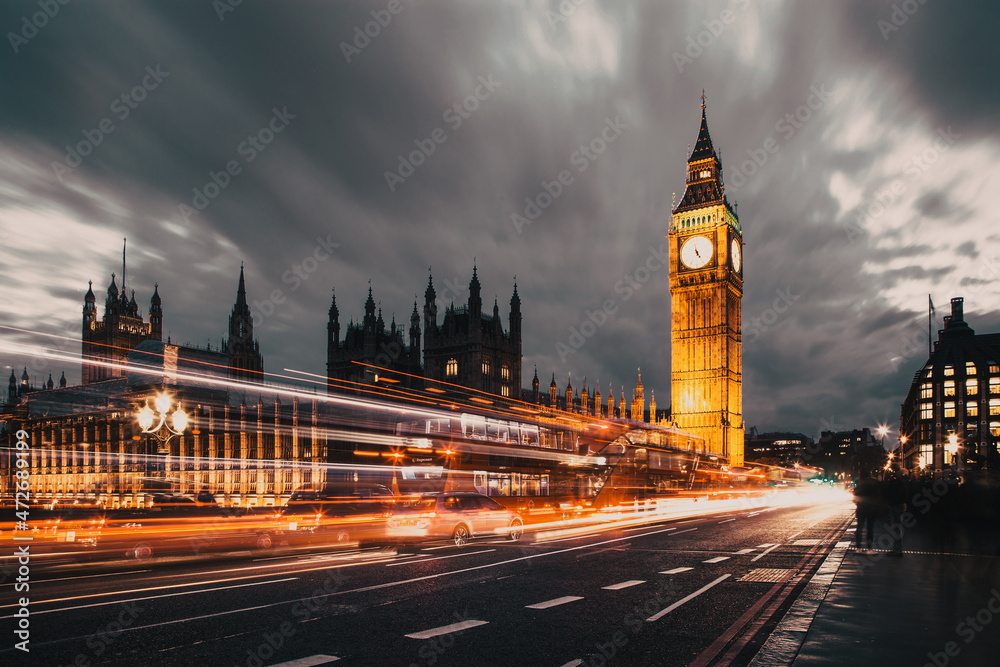 night time in London Big Ben and Westminster palace