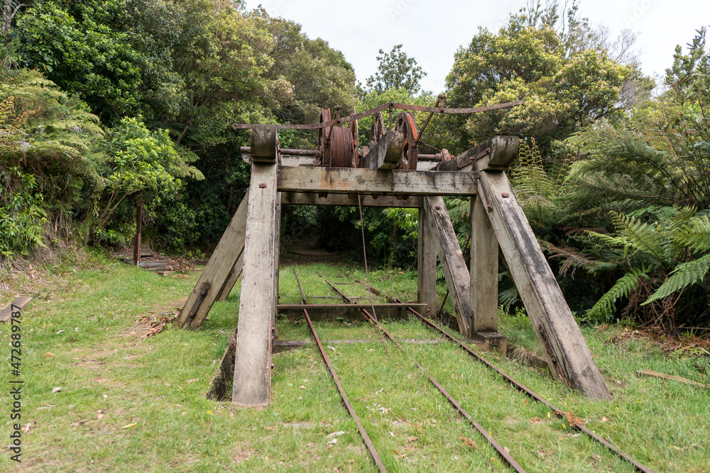Abandoned railroad track, Te Aroha Mountain Gold Mining Walking Track, New Zealand Abandoned railroad track, Te Aroha Mountain Gold Mining Walking Track, New Zealand