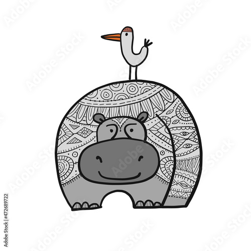 Hippopotamus, cute hippo character for your design