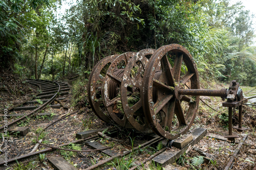 Abandoned railroad track, Te Aroha Mountain Gold Mining Walking Track, New Zealand