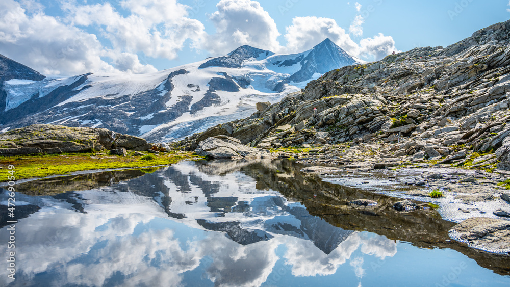 Mountain glacier reflection in Austrian Alps
