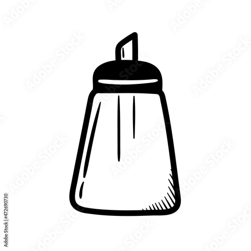 salt shaker, hand-drawn sugar bowl in doodle style. simple linear drawing