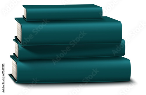 Book stack mockup. Heap of green hardcovers with realistic shadow