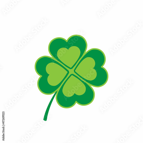 four leaf clover with heart-shaped leaves on white background