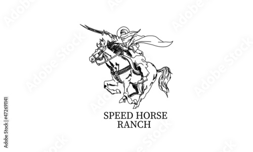 Retro Vintage Silhouette speed Horse Ranch Logo Design