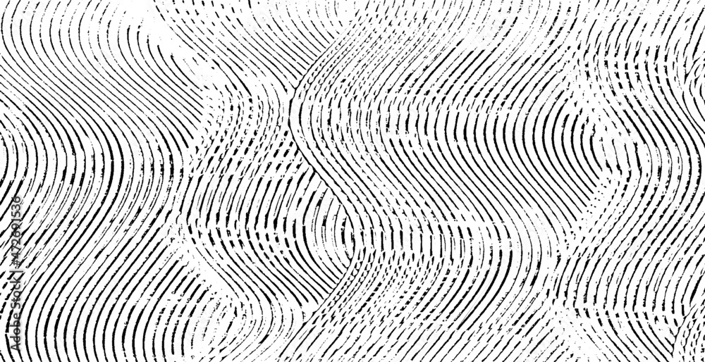 Swirled and curled stripes and brush strokes texture. Marble or acrylic artwork imitation. Cool and swirly background. Abstract vector illustration. Black isolated on white. EPS10
