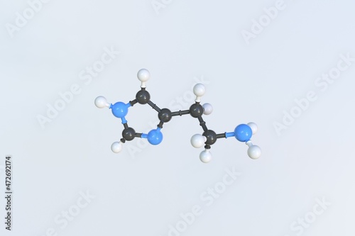 Histamine molecule made with balls, isolated molecular model. 3D rendering photo