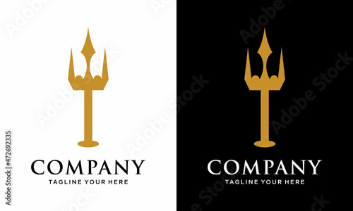 Trident Neptune God Poseidon Triton King Spear Logo Design on a black and white background.
