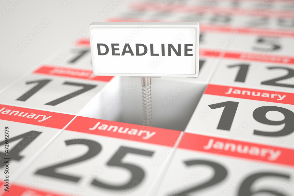 DEADLINE plate on January 18 in a calendar, 3d rendering DEADLINE plate on January 18 in a calendar, 3d rendering