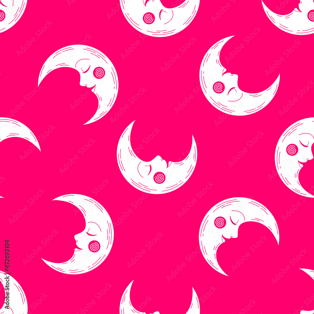 Pink seamless pattern with white moon. Pink seamless pattern with white moon.