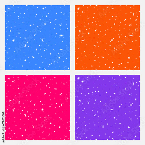 Set of 4 colorful seamless pattern with white celestial stars