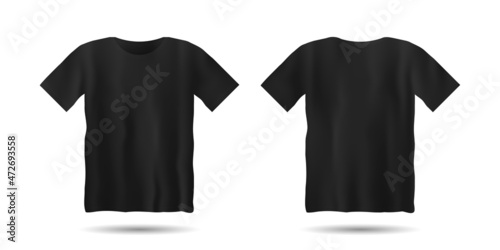 Realistic black t-shirt mock-up template with front and back design