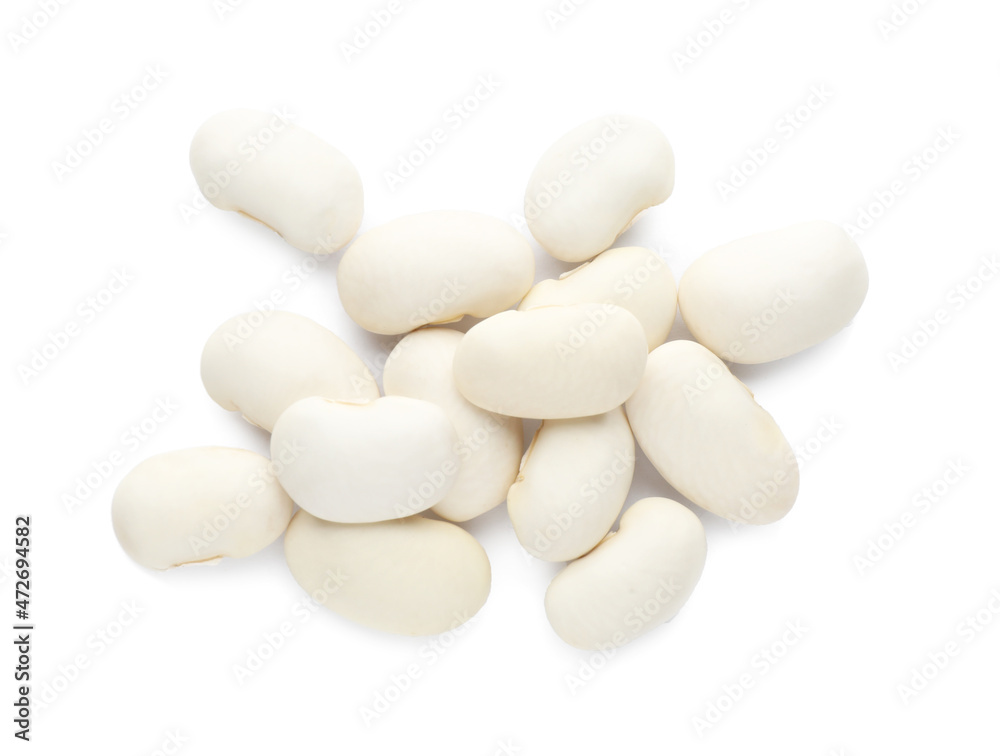Pile of uncooked navy beans on white background, top view Pile of uncooked navy beans on white background, top view