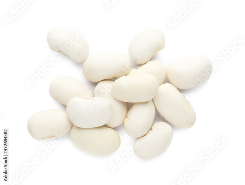 Pile of uncooked navy beans on white background  top view