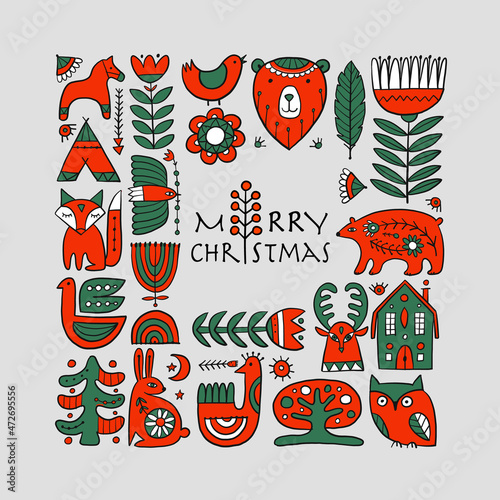 New Year Background. Christmas Card for your design. Nordic Style