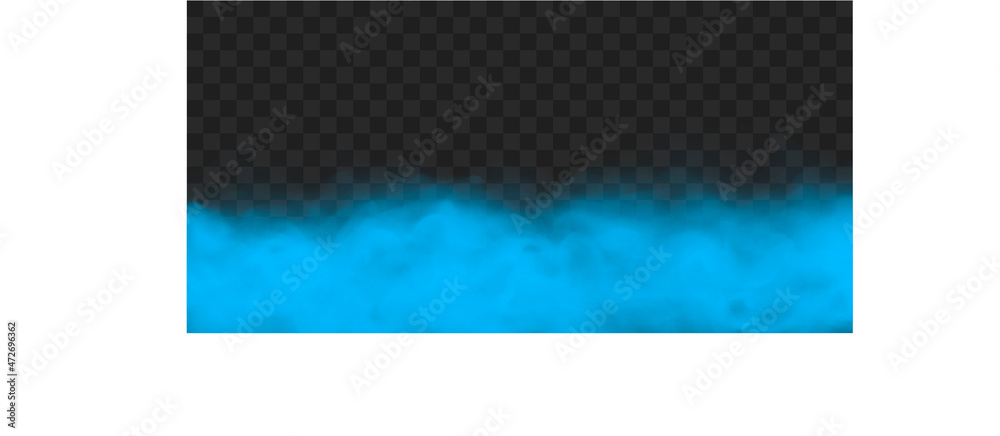 Naklejka premium Blue fog or smoke or gas. Сlouds. Banner. Vector illustration isolated on transparent background
