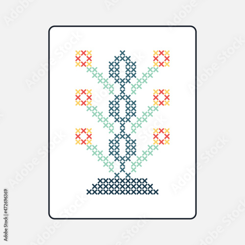 ethnic flower cross stitch printable for wall decoration
