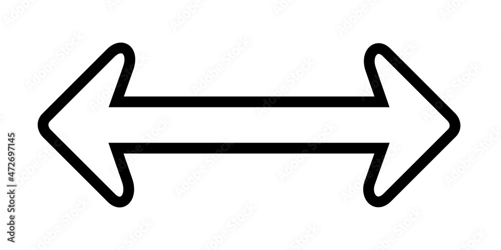 Two side arrow outline. Double arrow icon illustration isolated vector sign symbol. Vector double direction arrow icon for your project. Flat design style. Two side arrow outline. Double arrow icon illustration isolated vector sign symbol. Vector double direction arrow icon for your project. Flat design style.