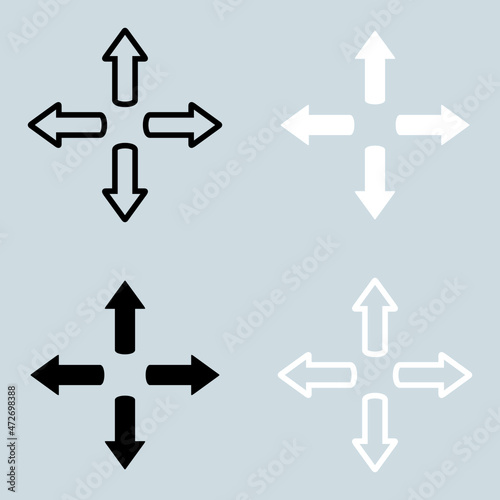 Four rounded arrows point out from the center. Outward Directions icon. Arrow icon illustration isolated vector sign symbol for your project. Flat design style. Vector on white and gray background