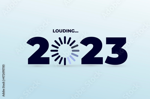 Doodle with 2023 loading. New year download screen. Progress bar almost reaching new years eve. Vector illustration. Isolated on white background.