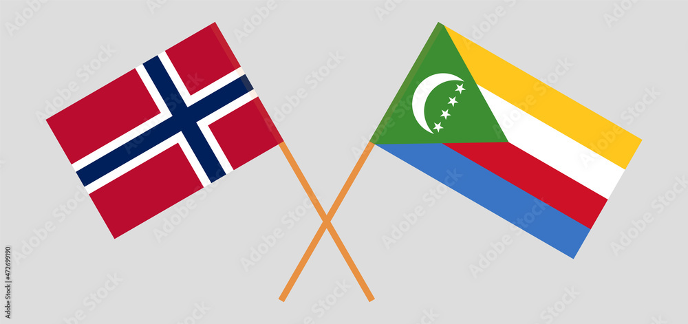 Crossed flags of Norway and the Comoros. Official colors. Correct proportion