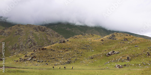 High, beautiful mountains in the Elbrus region. Unusual landscape and fantastic scenery. Beautiful mountain landscape in Kabardino-Balkaria, Russia © alexsaz