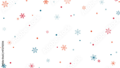 Bunte Schneeflocken und kleine Kreise auf weißem Hintergrund
