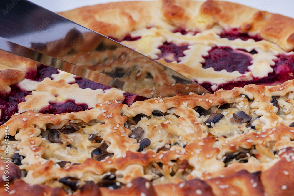 homemade pie, Baked Pie, Home baking concept. pieces of pie, knife homemade pie, Baked Pie, Home baking concept. pieces of pie, knife