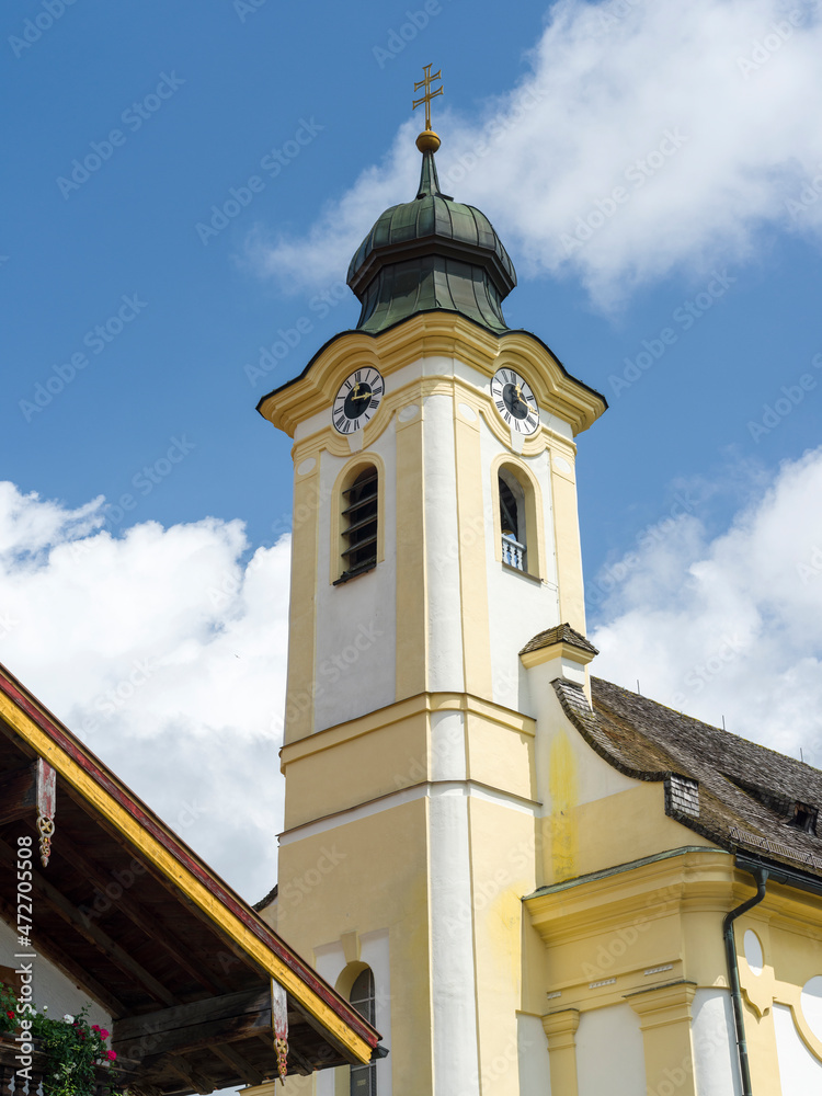 Church Sankt Remigius. Village Schleching in the Chiemgau in the Bavarian alps. Europe, Germany, Bavaria