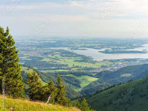 View towards lake Chiemsee and the foothills of the Alps near Rosenheim and Prien. Europe, Germany, Bavaria