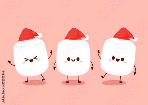 Cute marshmallow cartoon character. Marshmallow vector. Merry Christmas.