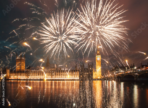 fireworks over Big Ben New Year celebrations in London, UK © Melinda Nagy