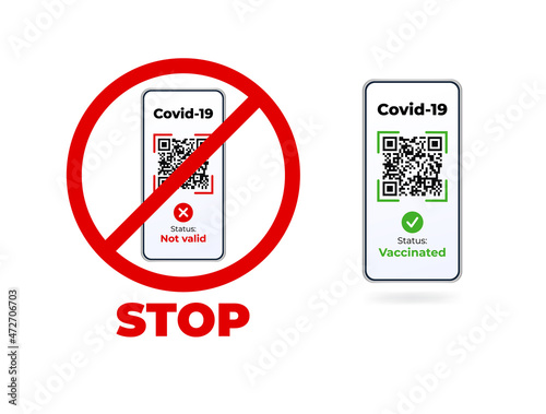 Qr code verification. Covid-19 digital passport vaccine certificate.