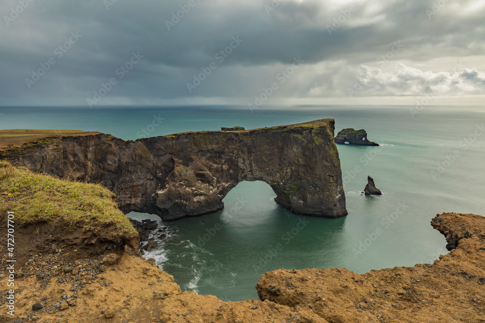 Europe, Iceland. View of arch at Dyrholaey peninsula on the southern coast near Vik.