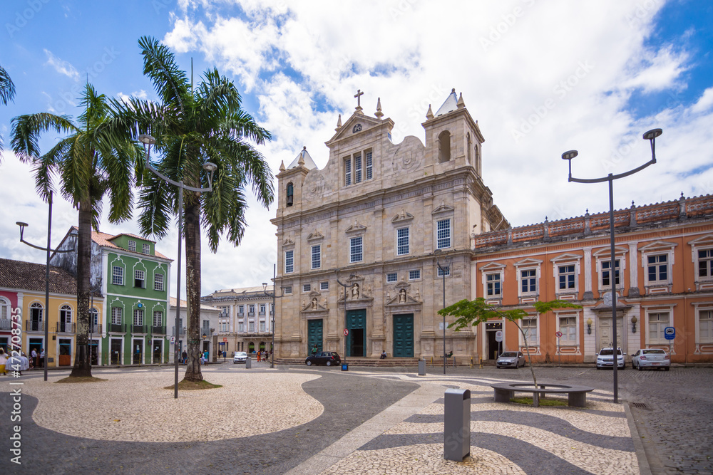 Salvador, Bahia, Brazil, November 2020 - view of Terreiro de Jesus Plaza (Largo Terreiro de Jesus) and the Cathedral Basilica of Salvador
