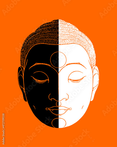 illustration of a Gautama Buddha head on a orange background